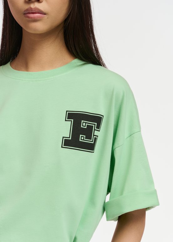 Mint green organic cotton T-shirt with 'E' print