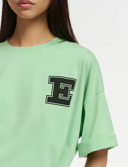 Mint green organic cotton T-shirt with 'E' print