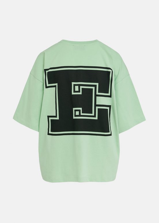 Mint green organic cotton T-shirt with 'E' print