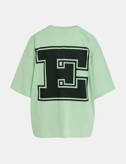 Mint green organic cotton T-shirt with 'E' print