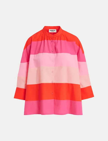 Light pink, pink and red oversized cotton shirt