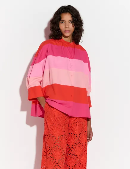 Lichtroze, roze en rood oversized hemd van katoen