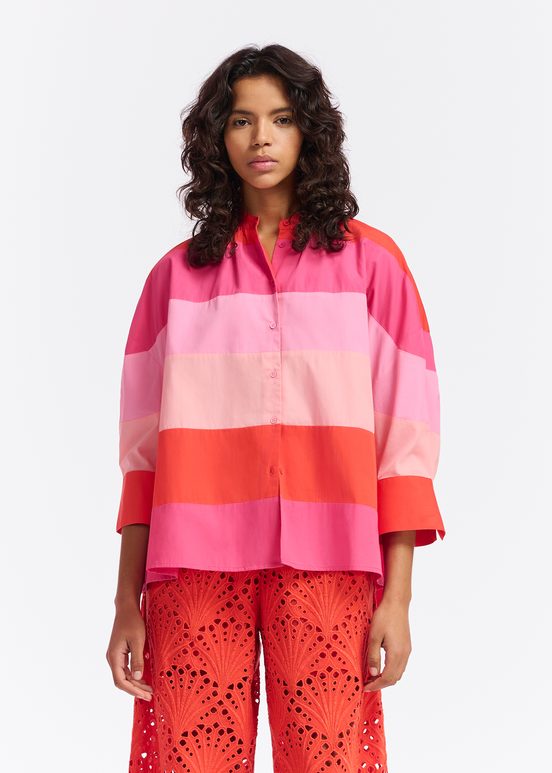 Light pink, pink and red oversized cotton shirt