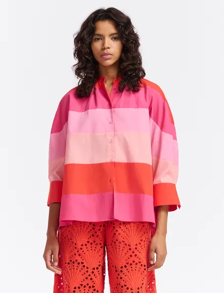 Light pink, pink and red oversized cotton shirt