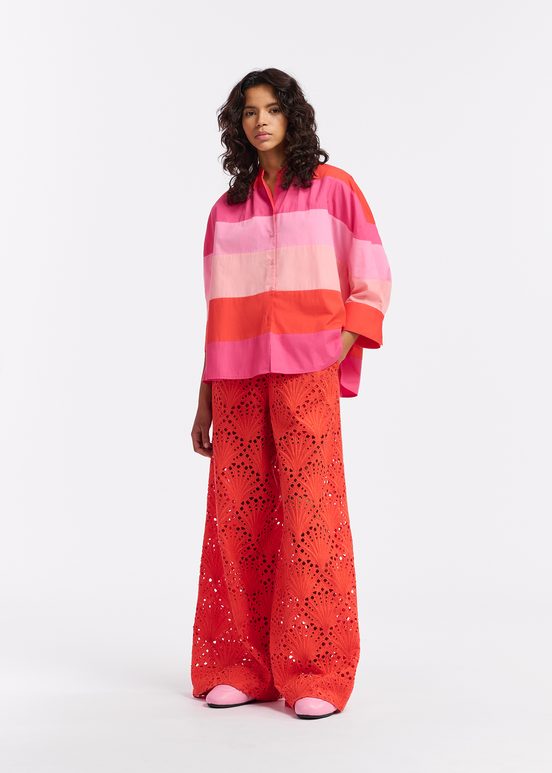 Lichtroze, roze en rood oversized hemd van katoen