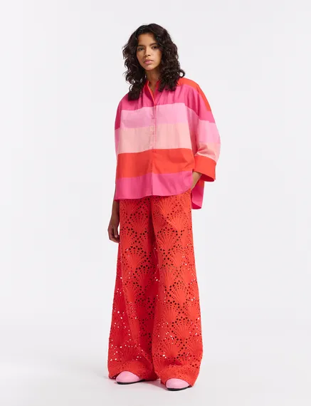 Lichtroze, roze en rood oversized hemd van katoen