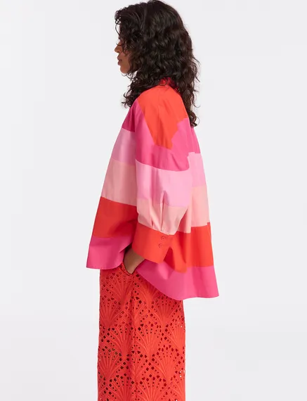 Lichtroze, roze en rood oversized hemd van katoen