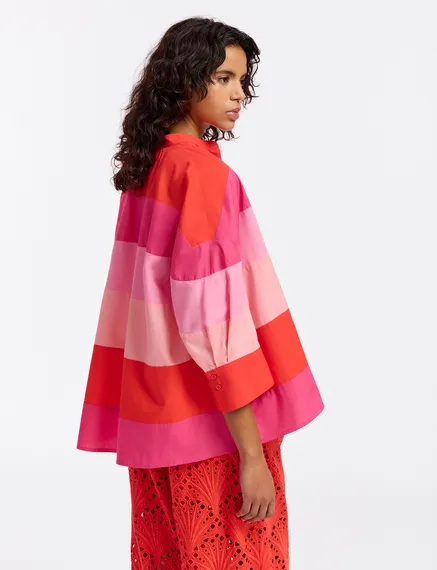 Lichtroze, roze en rood oversized hemd van katoen