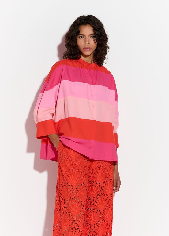 Lichtroze, roze en rood oversized hemd van katoen