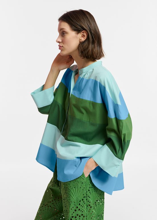 Light blue, blue and green oversized cotton shirt