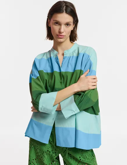 Chemise oversize en coton bleu clair, bleue et verte