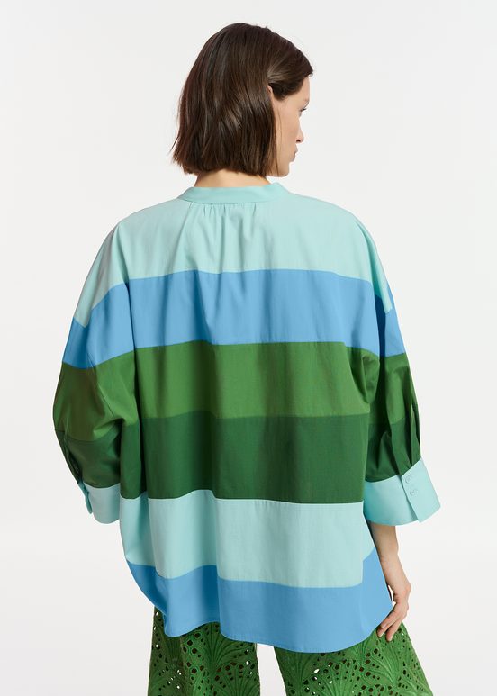 Chemise oversize en coton bleu clair, bleue et verte