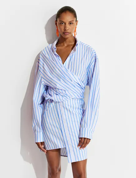 Mini robe en coton à rayures blanches et bleues