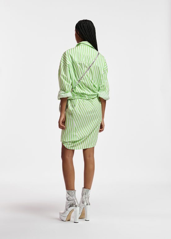 White and green striped cotton mini dress