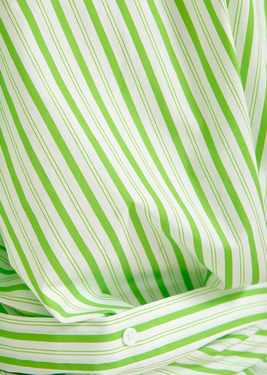 White and green striped cotton mini dress