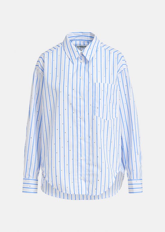 White and blue striped cotton shirt with rhinestone embellishments