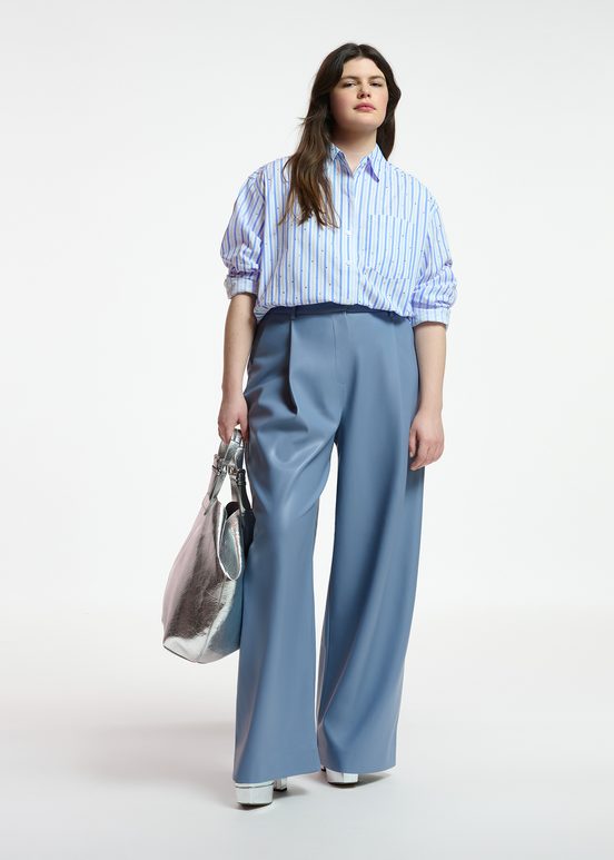 White and blue striped cotton shirt with rhinestone embellishments