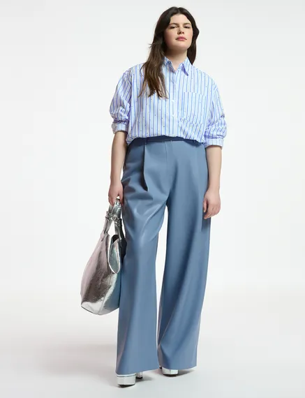 White and blue striped cotton shirt with rhinestone embellishments