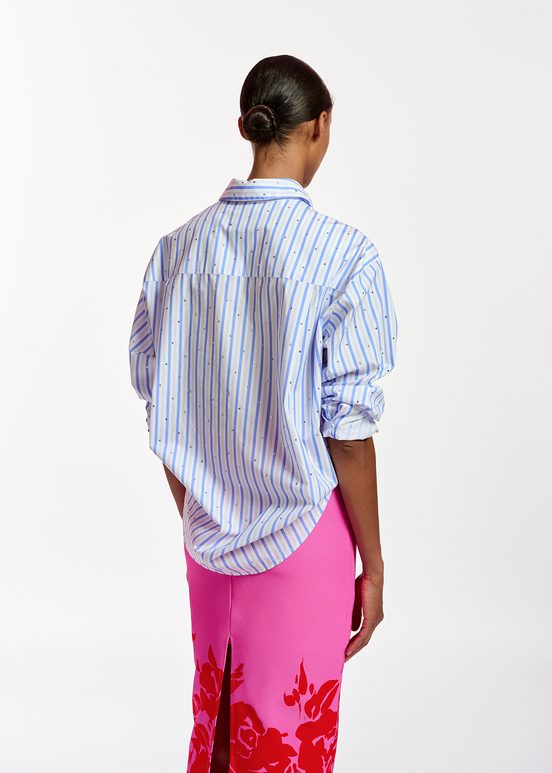 White and blue striped cotton shirt with rhinestone embellishments