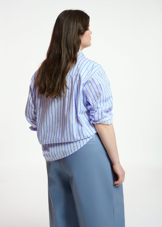 White and blue striped cotton shirt with rhinestone embellishments