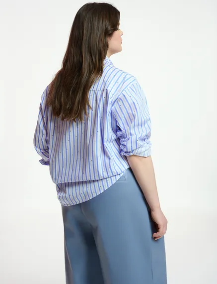 White and blue striped cotton shirt with rhinestone embellishments