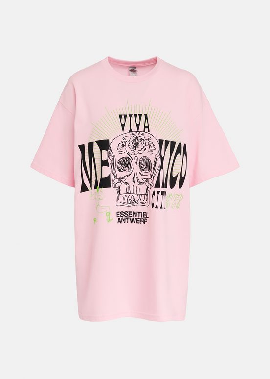 Light pink cotton T-shirt with text print - Online exclusive