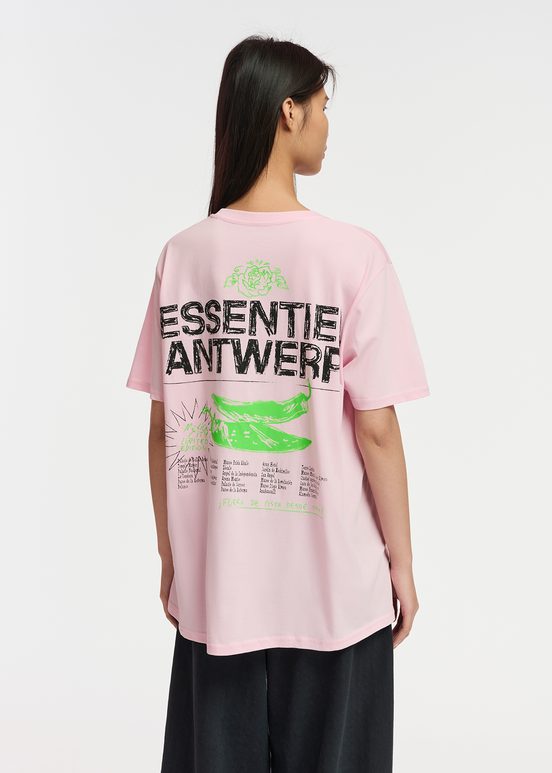 Light pink cotton T-shirt with text print - Online exclusive