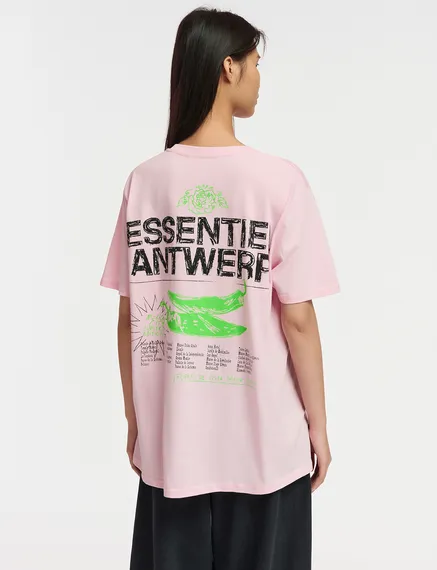 Hellrosas Baumwoll-T-Shirt mit Text-Print - Exklusiv online