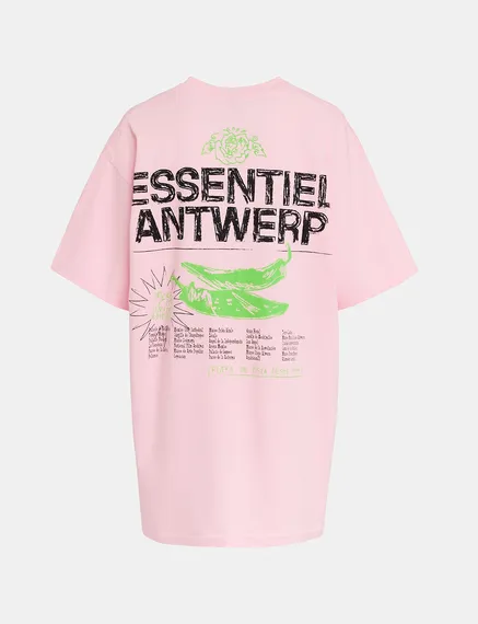 Lichtroze katoenen T-shirt met tekst - Exclusief online