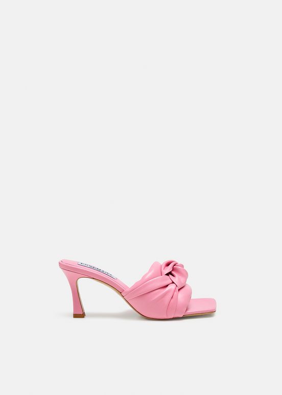 Mules en cuir rose clair avec nœud