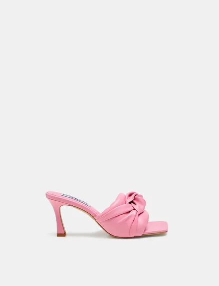 Mules en cuir rose clair avec nœud