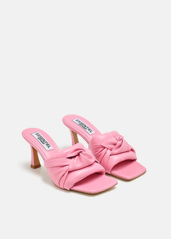 Light pink knot-detailed leather mules