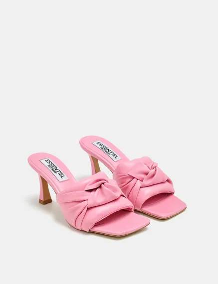 Mules en cuir rose clair avec nœud