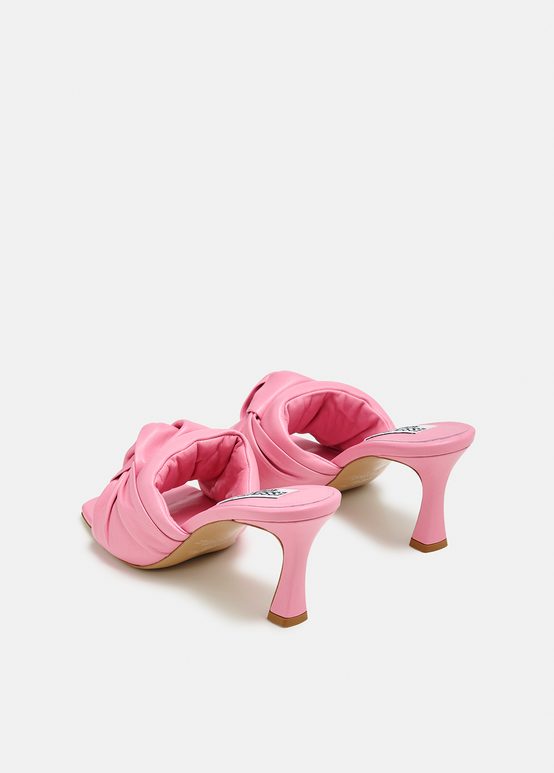 Mules en cuir rose clair avec nœud