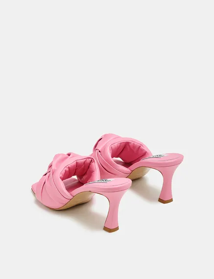 Mules en cuir rose clair avec nœud