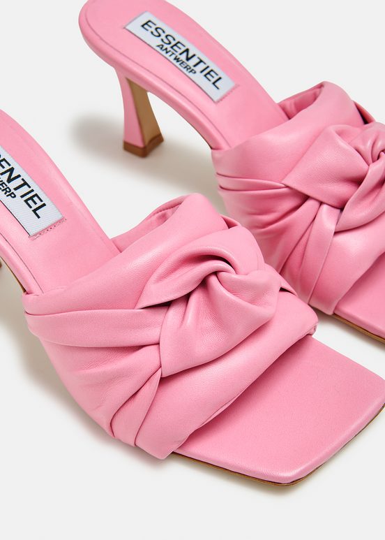 Mules en cuir rose clair avec nœud