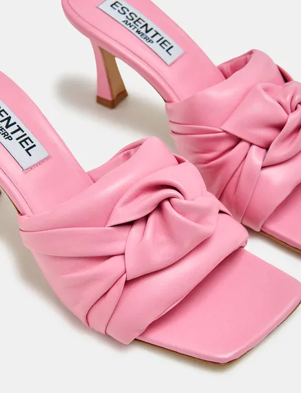 Light pink knot-detailed leather mules