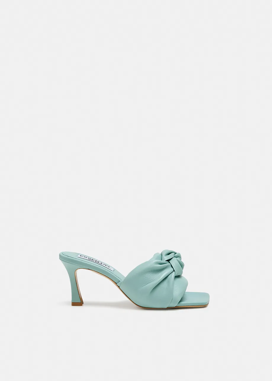 Light blue knot-detailed leather mules