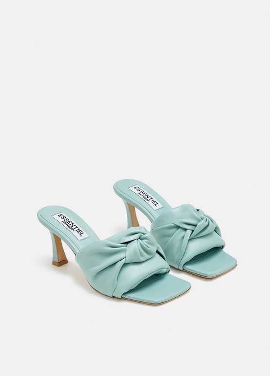 Light blue knot-detailed leather mules