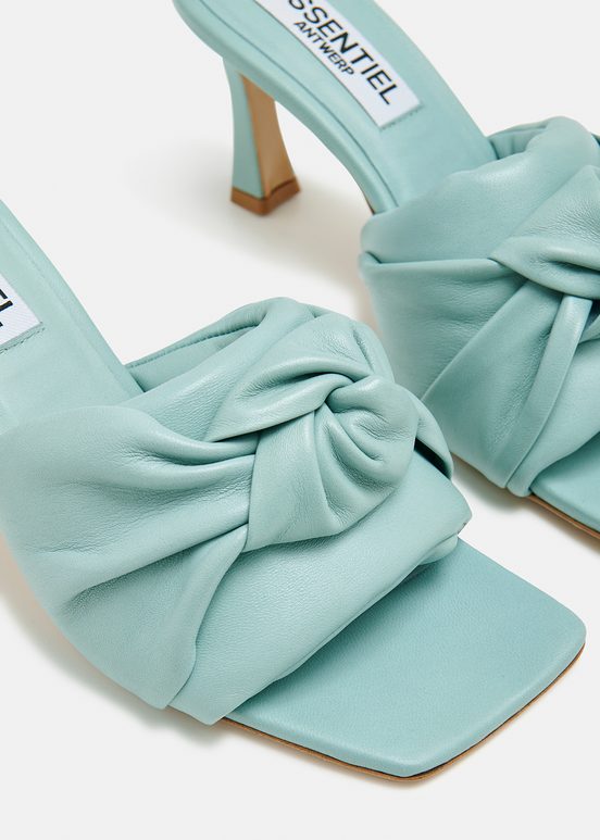 Light blue knot-detailed leather mules