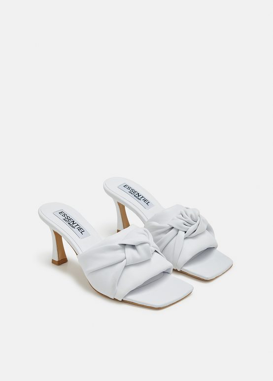 White knot-detailed leather mules