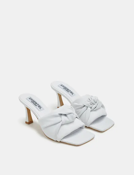 White knot-detailed leather mules