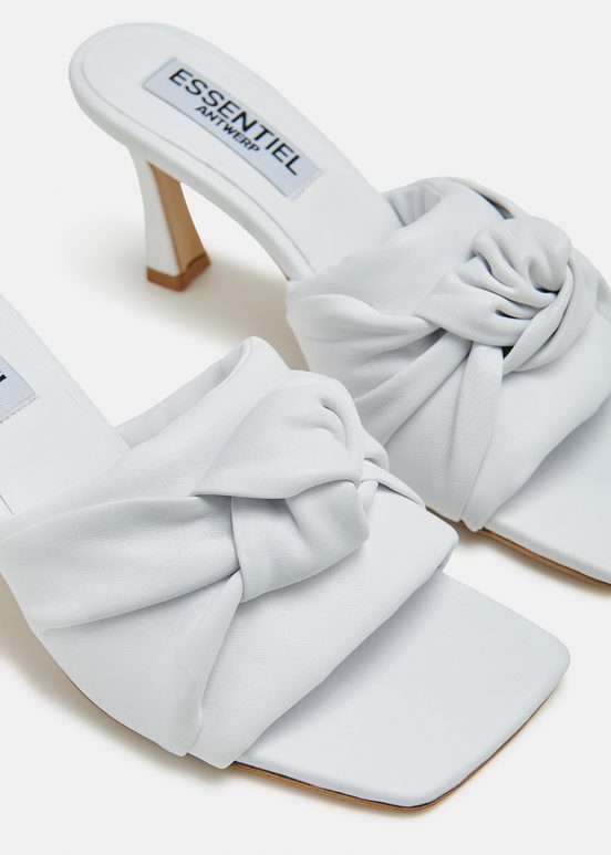 White knot-detailed leather mules