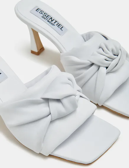 White knot-detailed leather mules