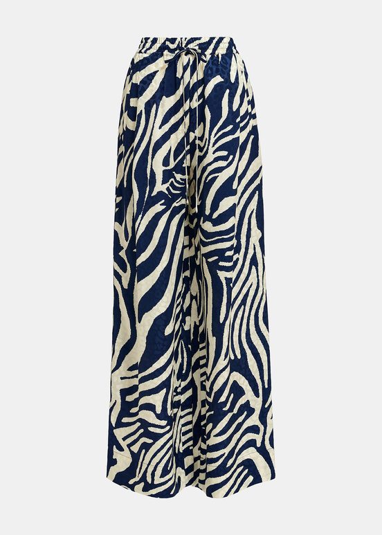 Navy blue and off-white zebra-print wide-leg pants