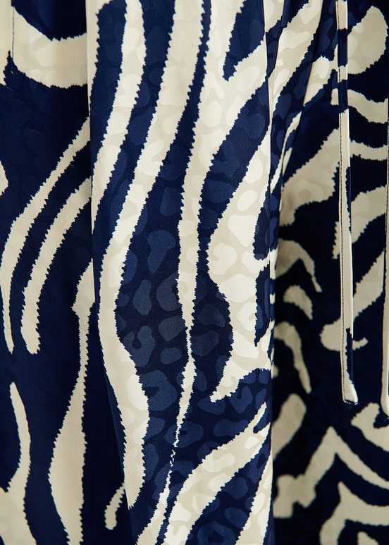 Navy blue and off-white zebra-print wide-leg pants