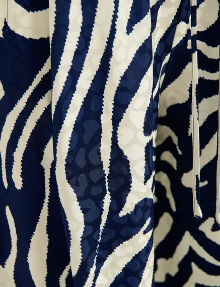 Navy blue and off-white zebra-print wide-leg pants