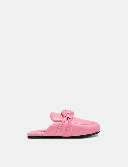 Light pink knot-detailed leather slippers