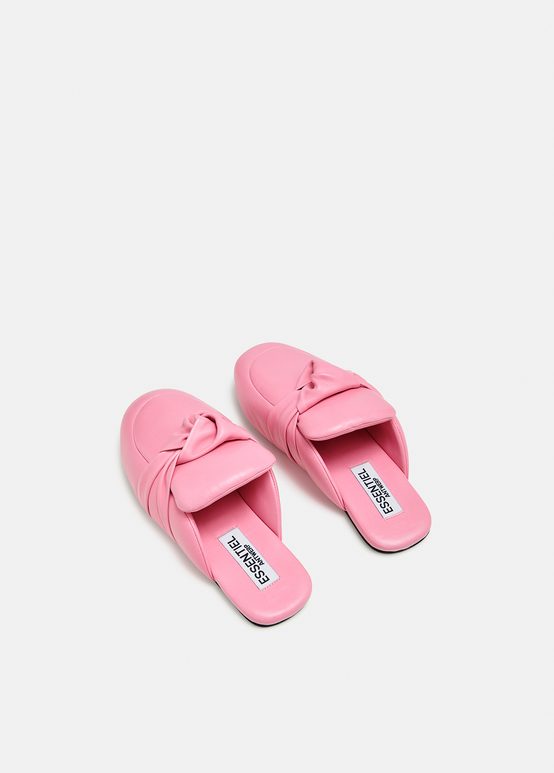 Light pink knot-detailed leather slippers