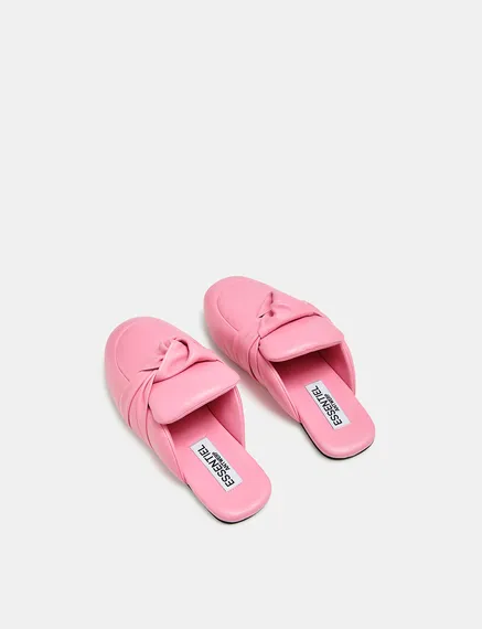 Light pink knot-detailed leather slippers